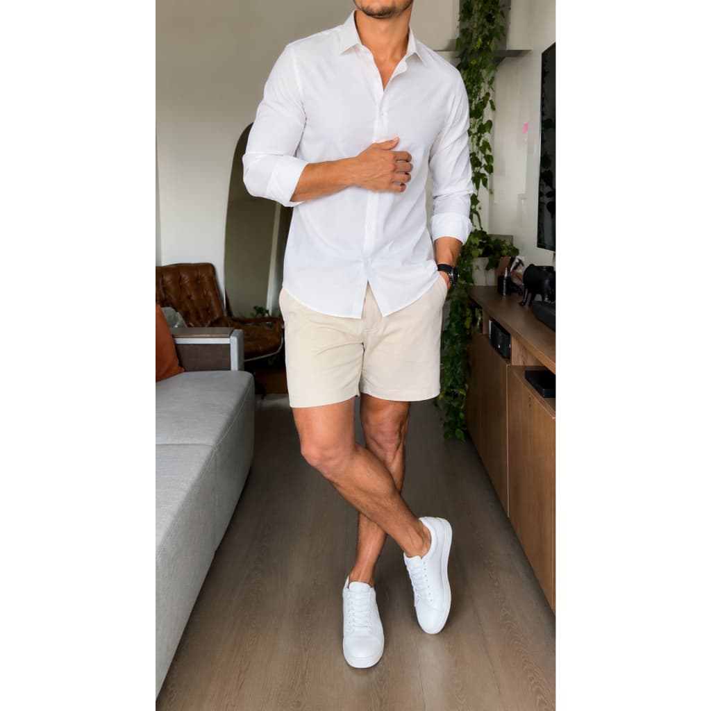 Camisa de Botão Masculina Social Slim Fit Manga Longa Lisa Algodão Luxo Premium Envio Rapido