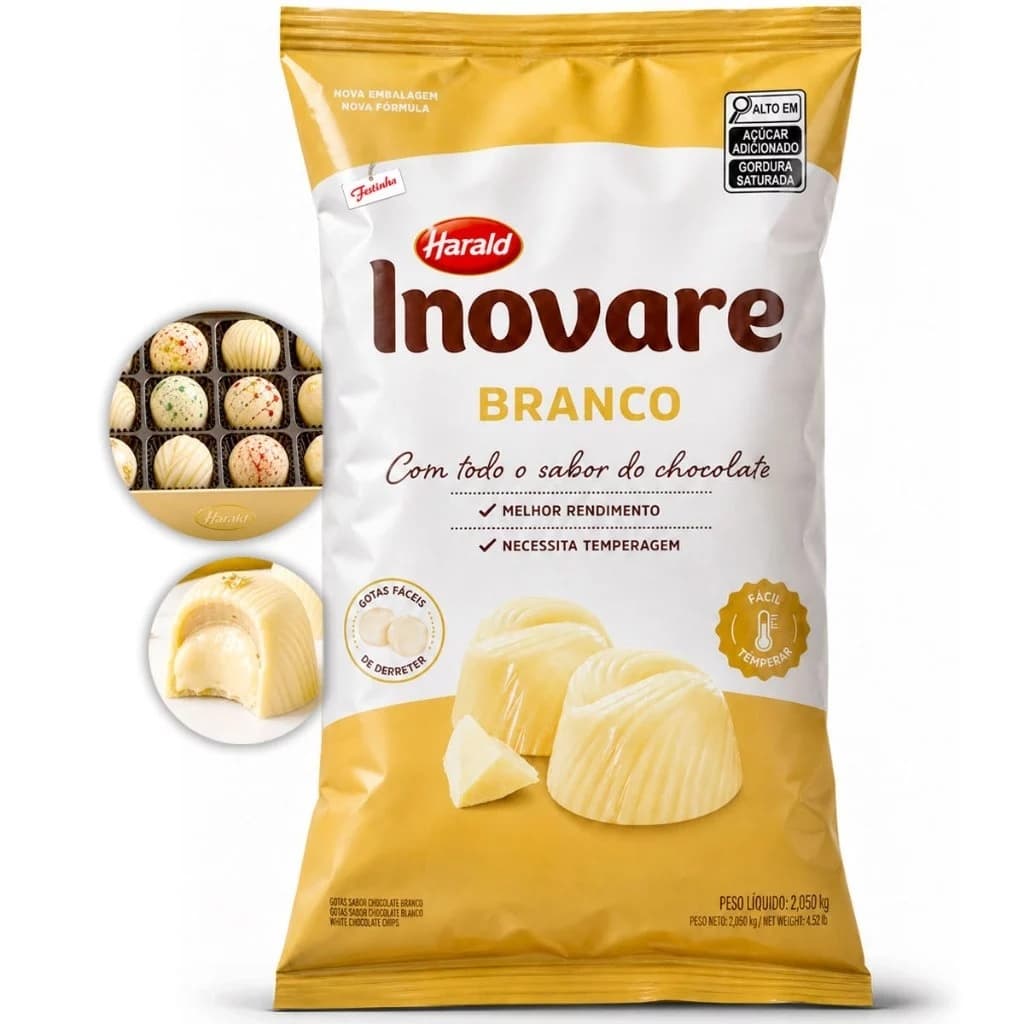Cobertura Inovare Sabor Chocolate Branco em Gotas 2,05kg Harald Confeitaria