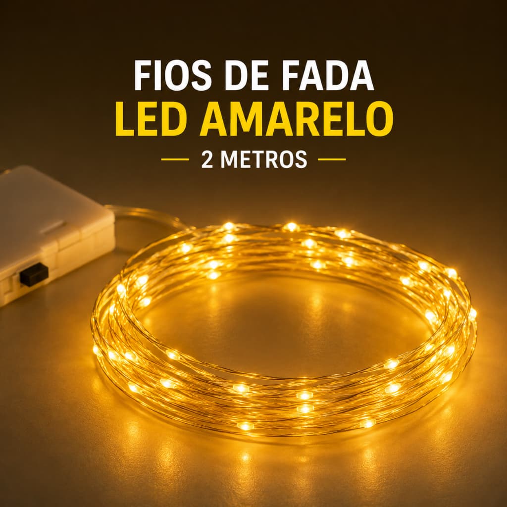 Kit Cordão LED Amarelo Quente Fio de Fadas 2 Metros Luz Decorativa Para Garrafa Quarto Festa Decoração