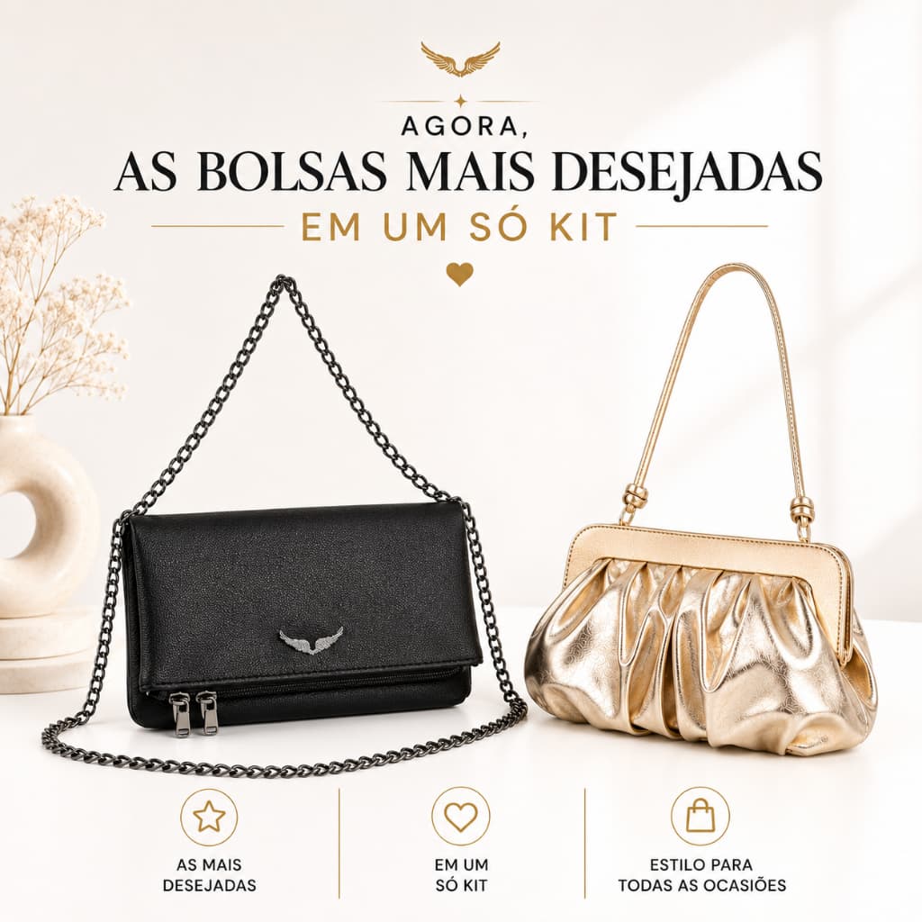 Kit 2 Bolsas Femininas Premium Luxo Ombro e Transversal Tendência 2026 Elegante Casual Festa