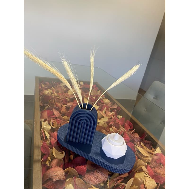 Kit Decoração Minimalista Vaso Arco Canelado com Bandeja e Incensário