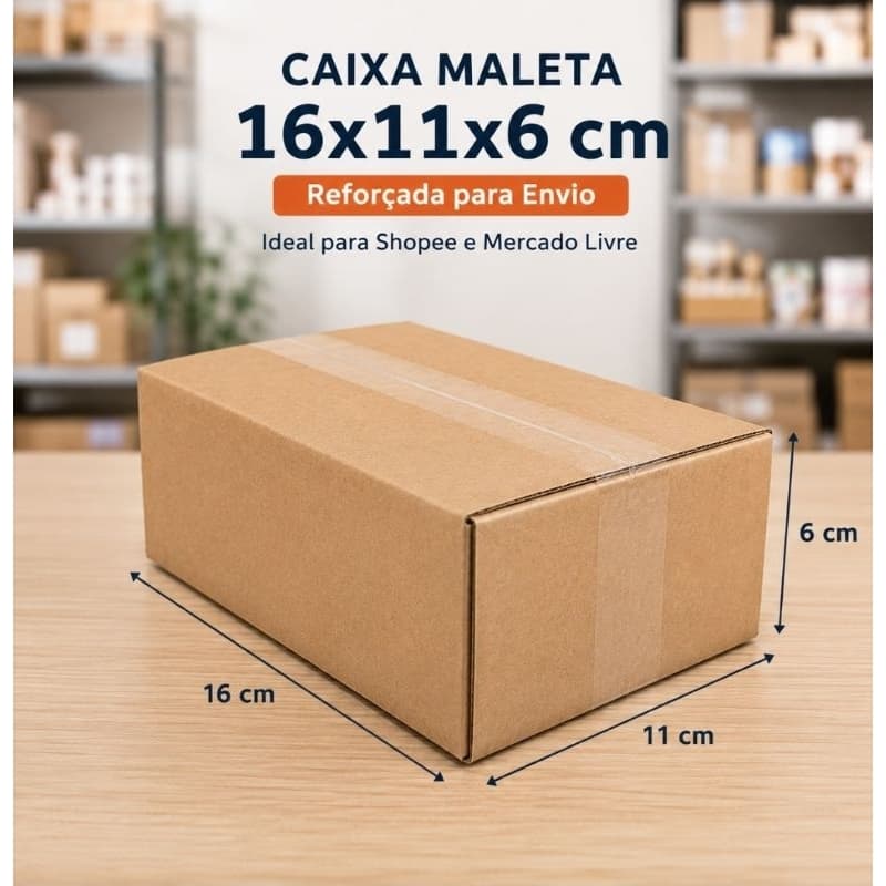 KIT 100 Caixas de Papelão 16x11x6 Resistente Premium Envio Embalagem Ecommerce Protege Produto Fragil