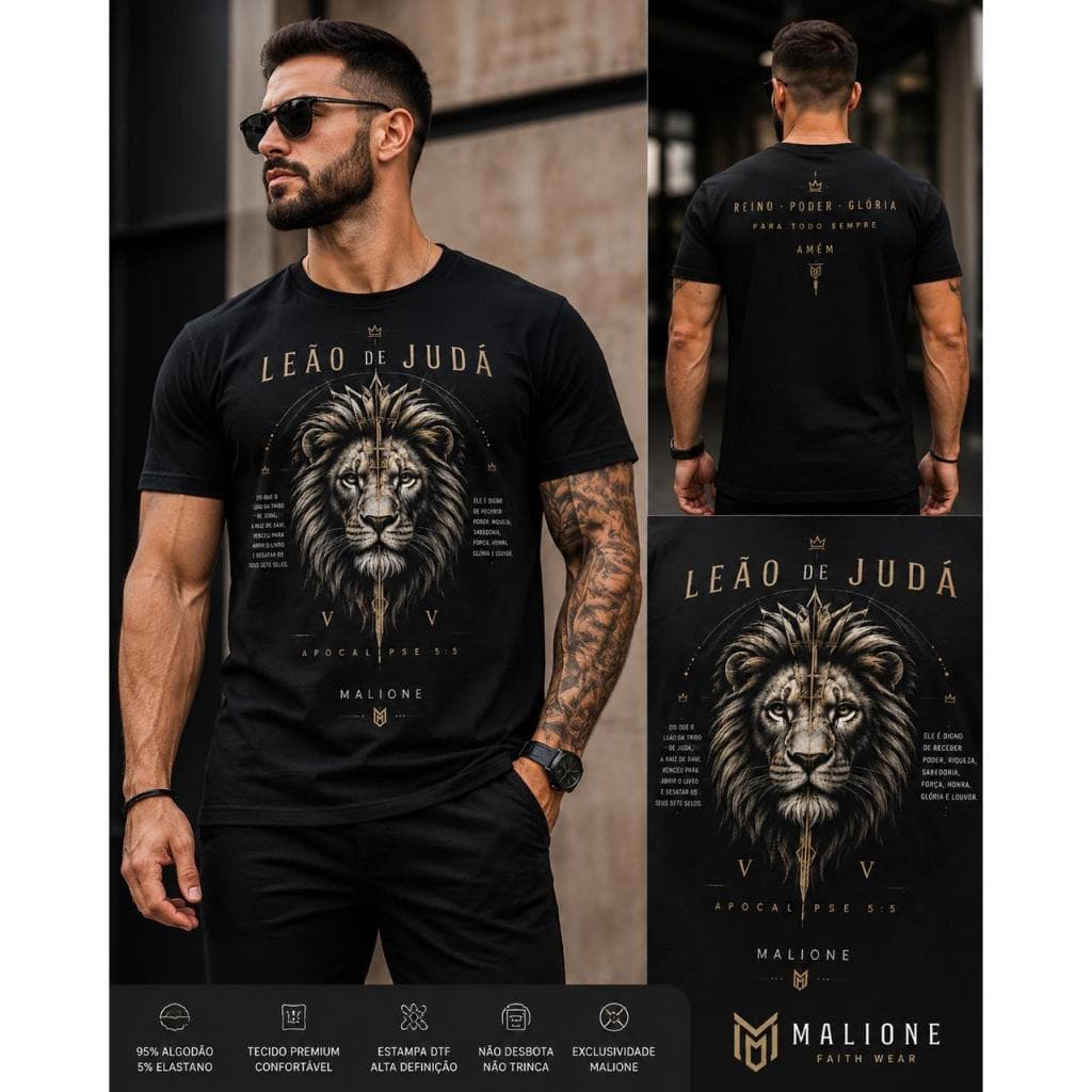 camiseta LEÃO DE JUDÁ MALEONE religiosa gospel fé blusa masculina presente promoção lançamento