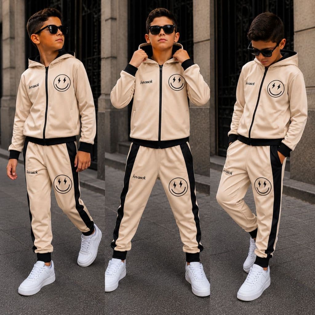 Conjunto Infantil Juvenil Menino Casaco+Calça Estiloso Confortavel De Chimpa Peluciada 4 ao 14