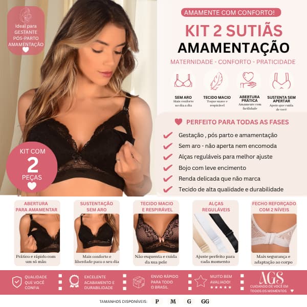 Sutiã Amamentação Premium Renda Sustentação Pós-Parto Maternidade Enxoval