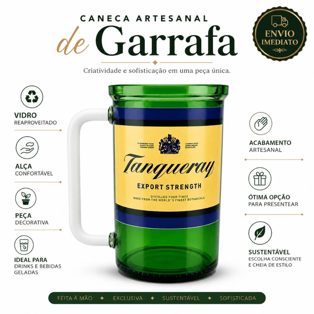 Caneca Artesanal De Garrafa Tanqueray Gin Alca Branca Sustentavel Top Luxo Envio Imediato