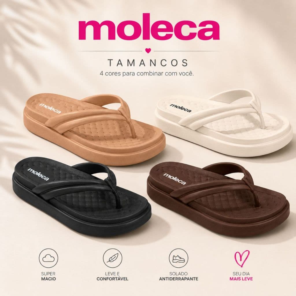 Sandália Nuvem Moleca Feminino Original com NF Tamanco Plataforma Leve Conforto Lançamento