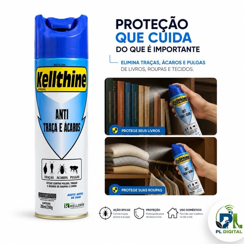 Anti Traças Ácaros Spray 300ml Elimina Traças Ácaros de Roupas Tecidos e Armários