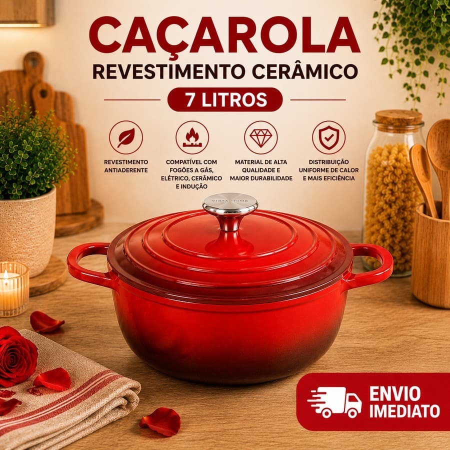 Panela Caçarola  Revestimento Nano Cerâmico Indução 7 Litros