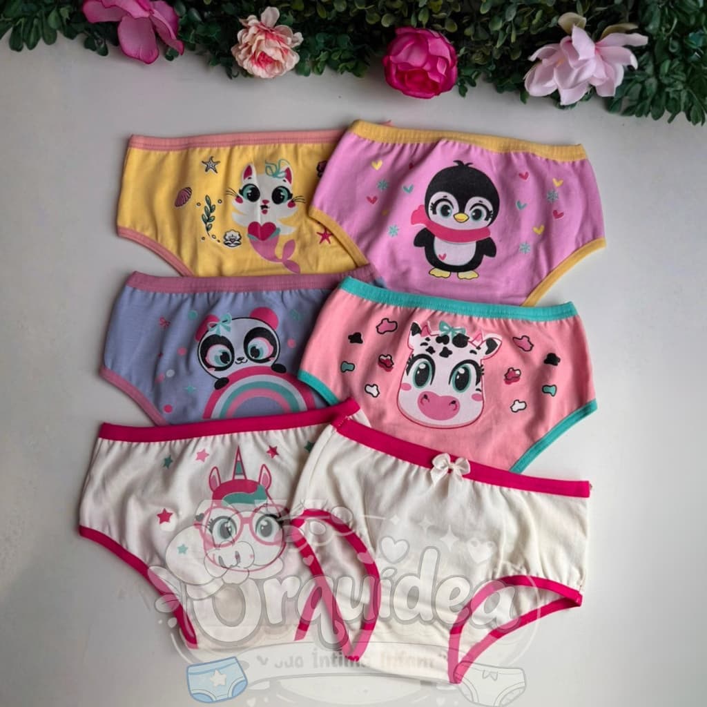 Kit com 5 Calcinhas Infantis Estampadas Desenhos Menina – Algodão com Toque Suave e Forro Interno