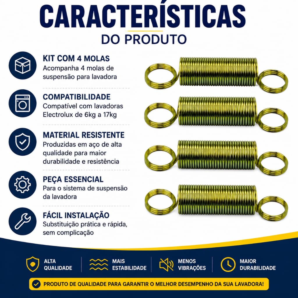 Kit 4 Molas Vara De Suspensão Lavadora Electrolux – Lavadora 6kg a 17kg