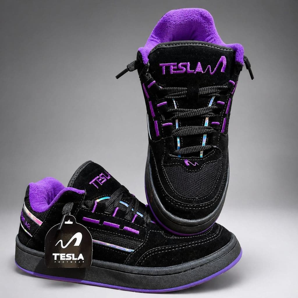 Tenis Tesla coil preto de camurça top de linha