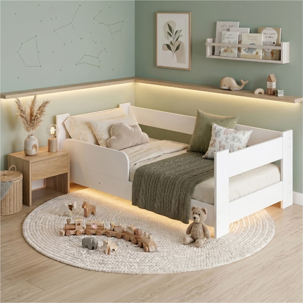 Cama Infantil Montessoriana Baby Estrutura Elevada do Chão com Grade de Segurança - Branco
