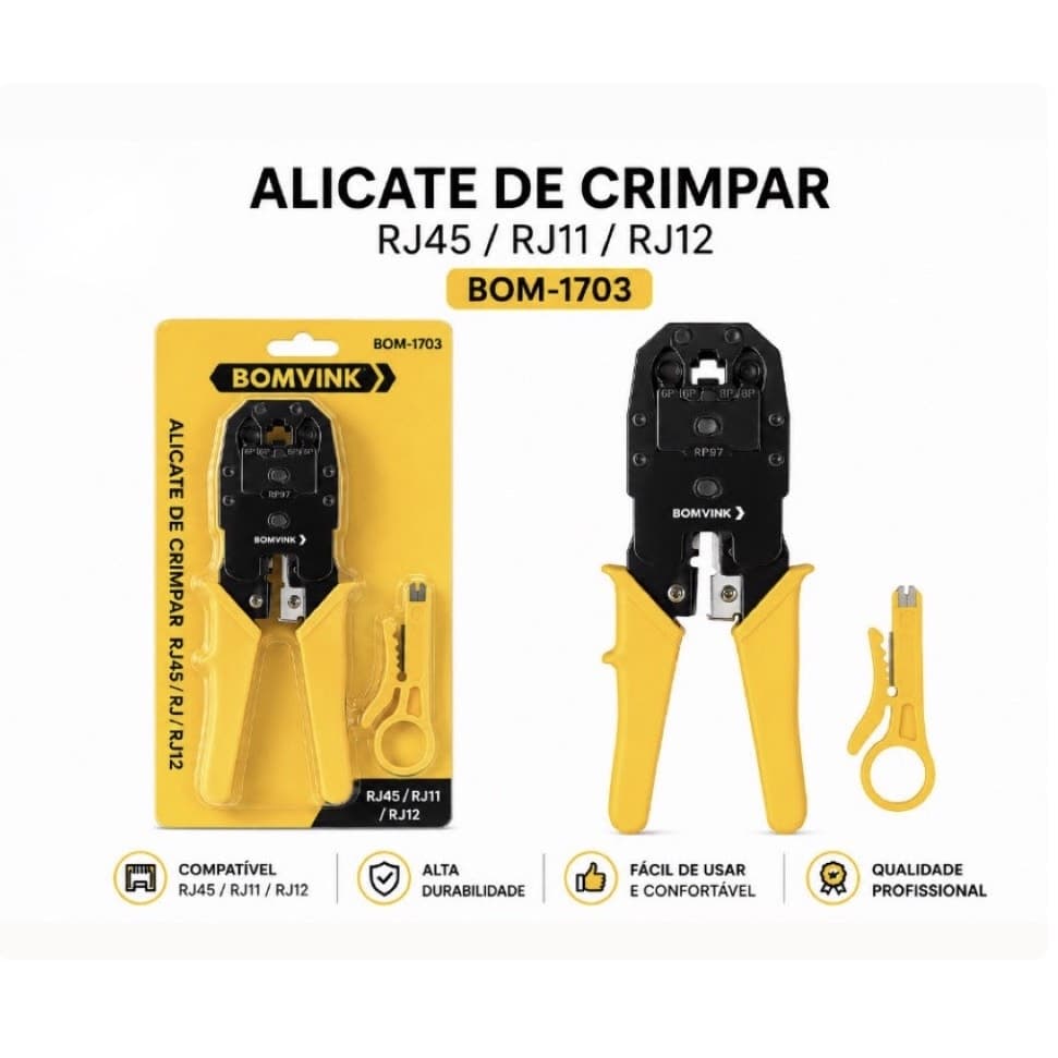 Alicate de Crimpar Cabo de Rede RJ45/RJ11/RJ12 Profissional Alta Durabilidade