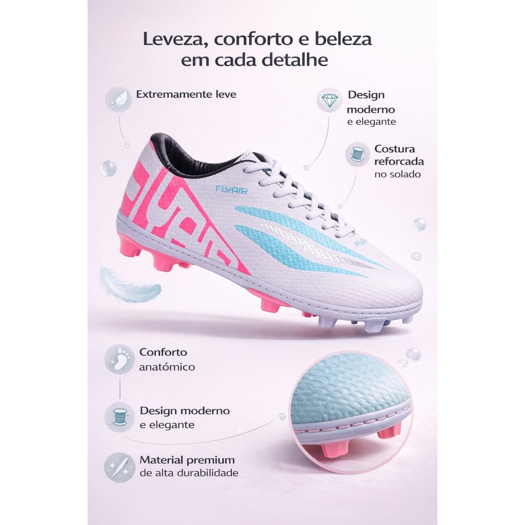 Chuteira de Campo Infantil Adulto Profissional Reforçada Confortável Solado Costurado