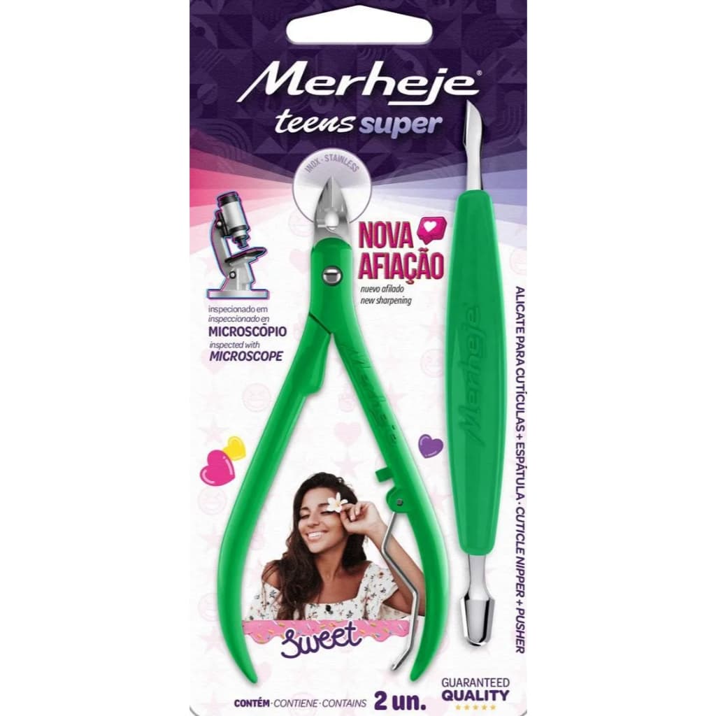 Kit Alicate para Cutícula + Espátula Merheje Teens Super - Verde