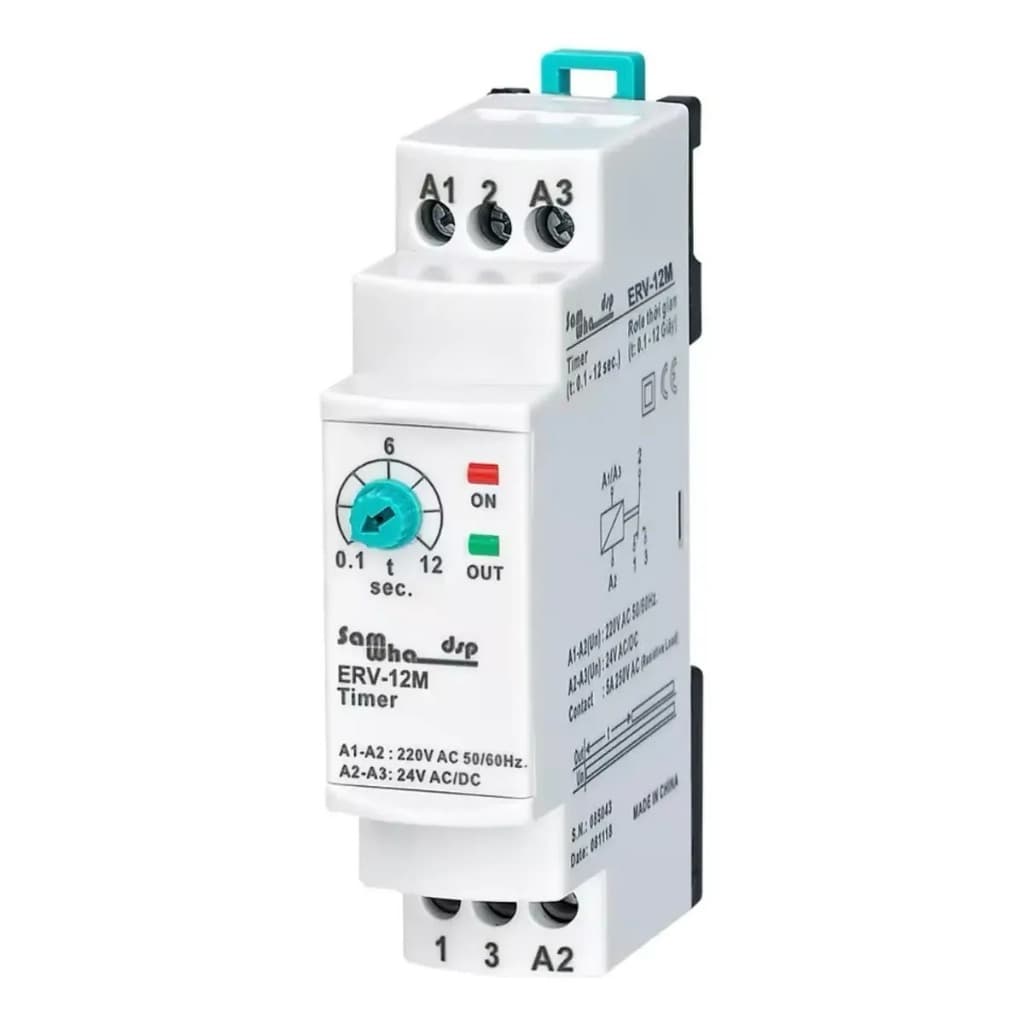 Temporizador Relé ERV‑12M com Retardo de Energização 0.1s a 12s – Controle Preciso e Alta Confiabilidade