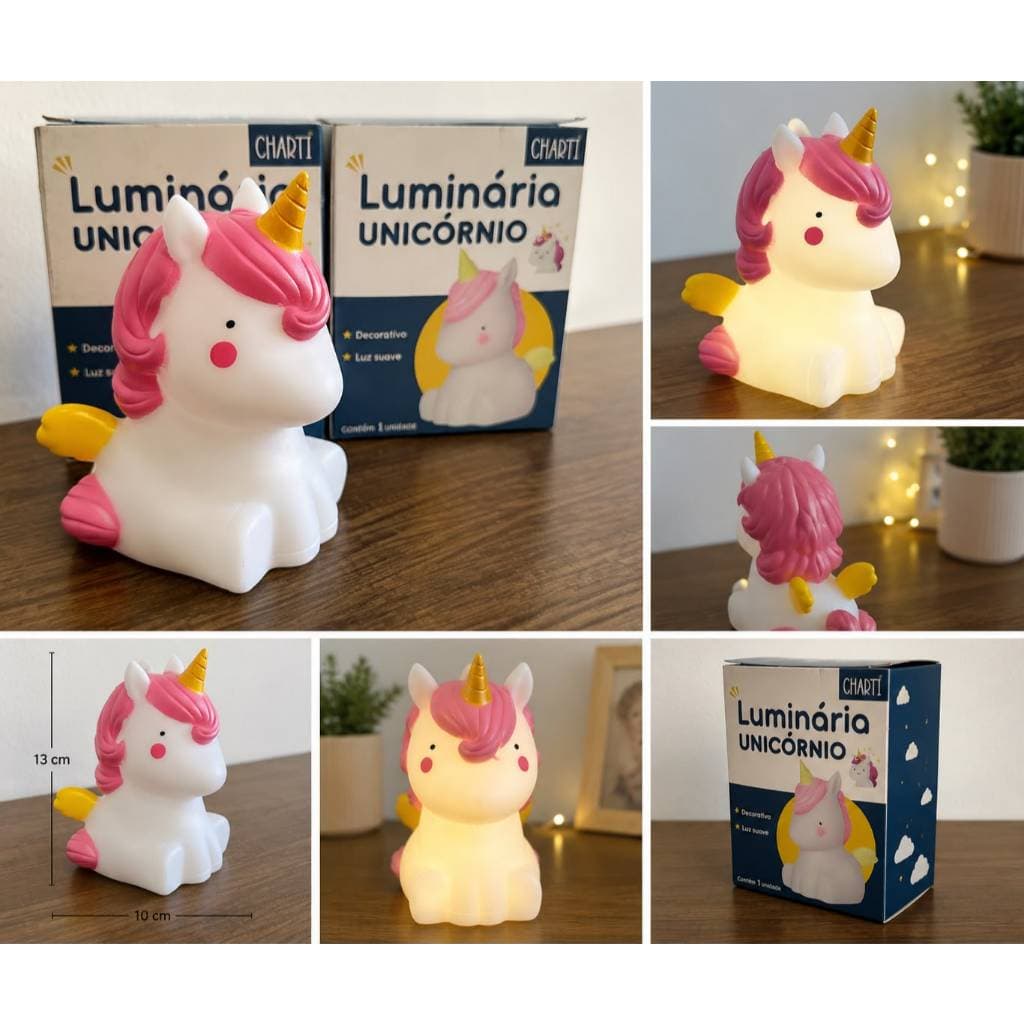Luminária Abajur Unicórnio Infantil com Luz LED Suave e Decoração Mágica