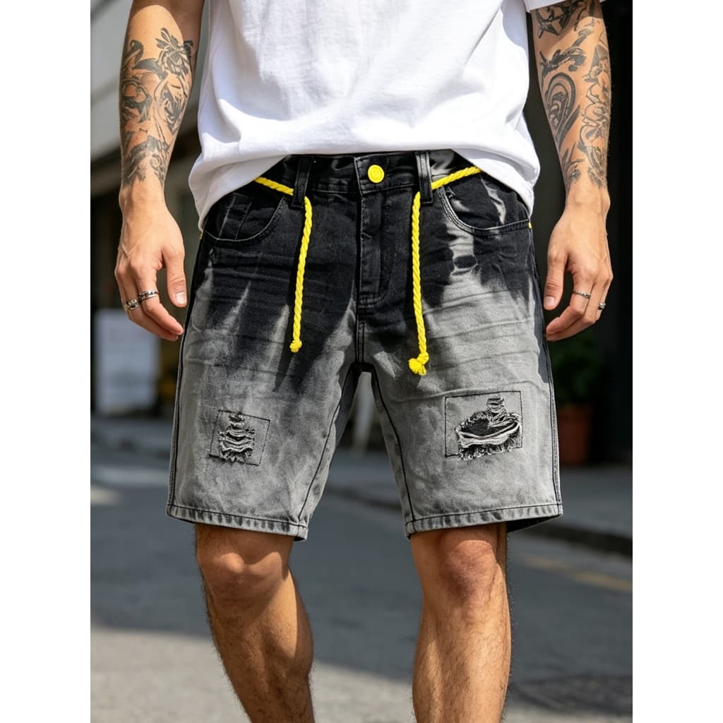 Tung Jeans Bermuda Jeans Masculino Rasgoda Jogador Com Cordão