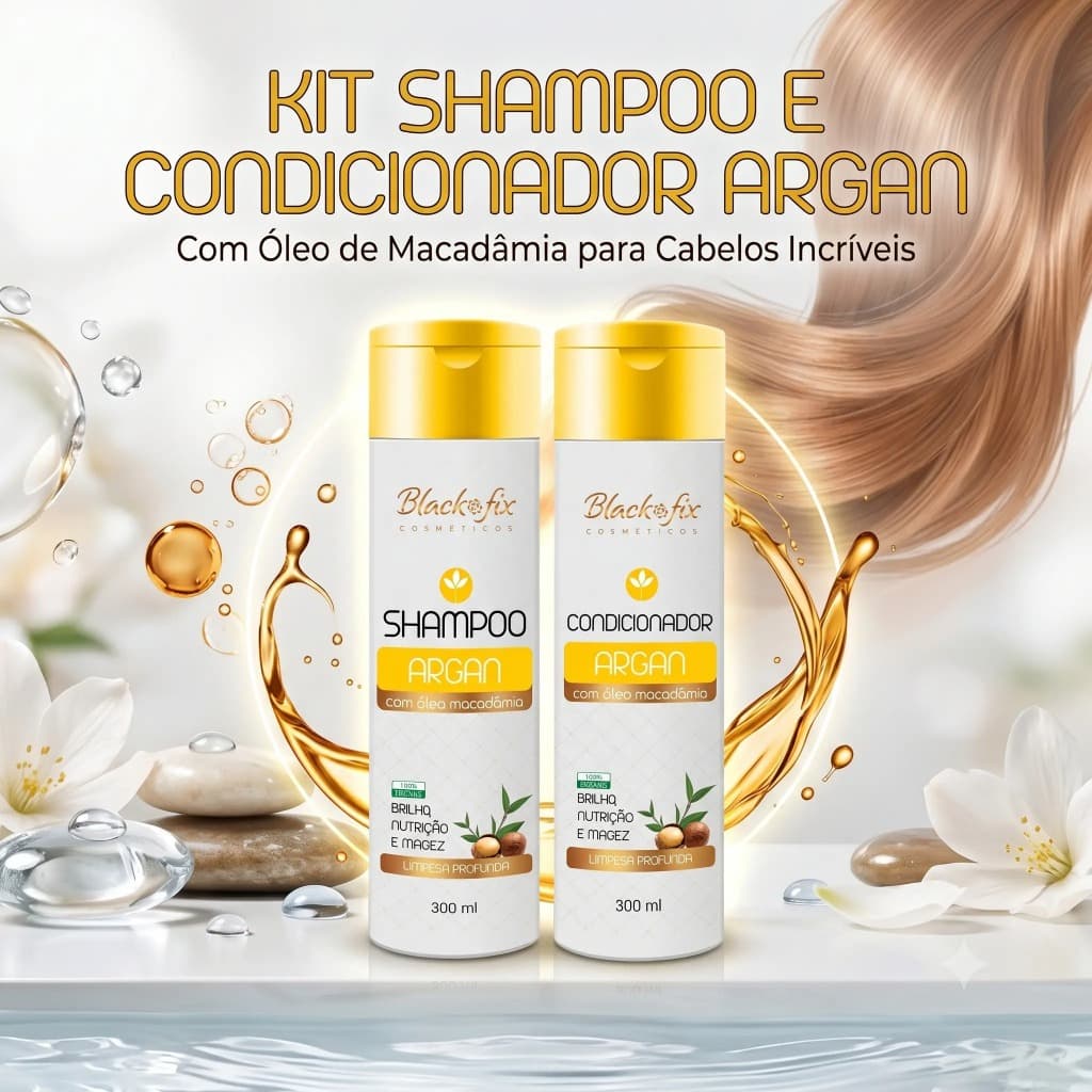 Kit Shampoo E Condicionador Black Fix 300ml Argan Macadamia Ou Mandioca Babosa Vegano Hidratação Crescimento Capilar