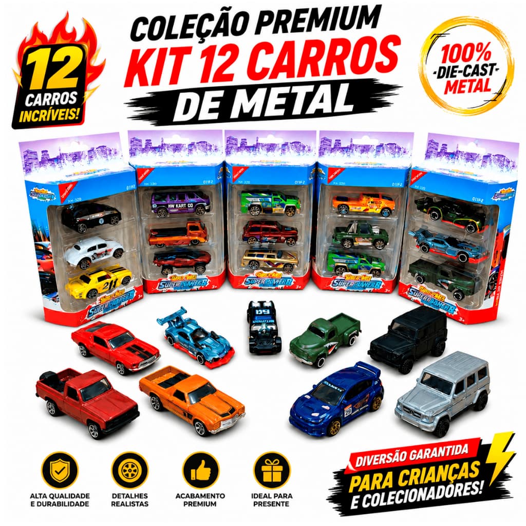 Kit 12 carrinho miniatura de Metal Carrinhos de Brinquedo Colecionáveis fusca e outros Esportivos