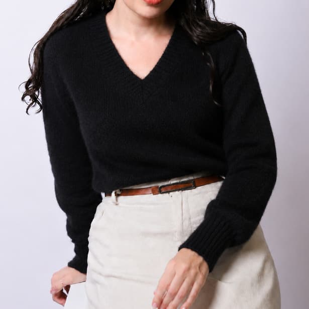 Blusa Feminina Estilosa Tricot Fio Mousse  Gola V Manga Longa Inverno Roupa Feminina Slim