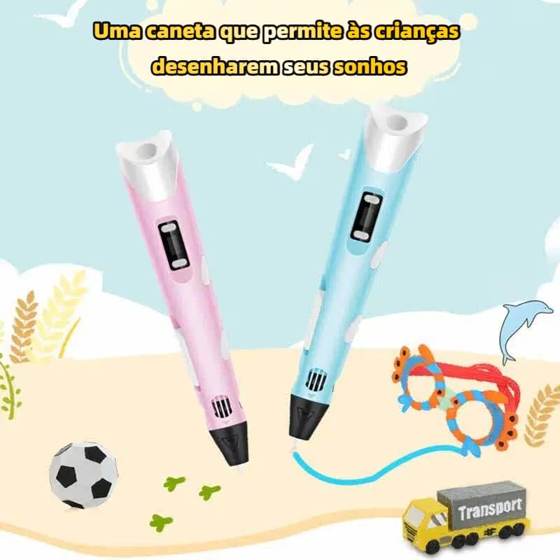 Caneta de Impressão 3D Infantil, Caneta de Desenho 3D com Fibra Viva, Modelagem Criativa, Estimulando a Criatividade