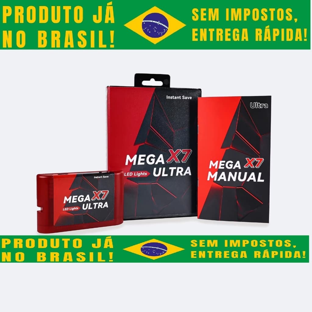 Mega X7 Ultra – O Cartucho Definitivo para Mega Drive Com cartão micro SD 16 GB E Jogos (Save State + LED)