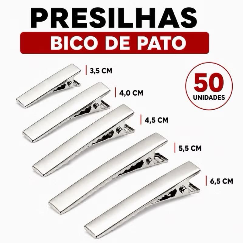 Bico De Pato Diversos Tamanhos Pacote com 50 Unidades Presilha Jacaré