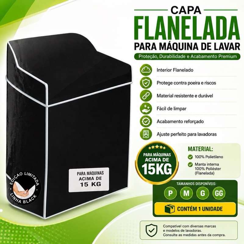 Capa Máquina de Lavar Impermeável Flanelada Proteção Lavadora Electrolux Brastemp Consul Universal Até 15kg