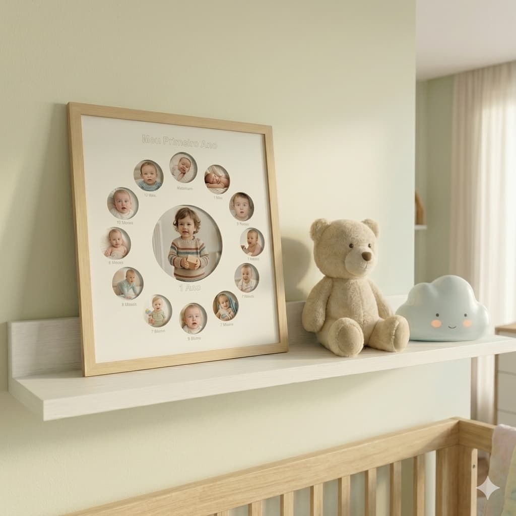 Porta Retrato Bebê 12 Meses  1 Ano  Quadro Meu Primeiro Ano Crescimento Mês a Mês Presente Criativo