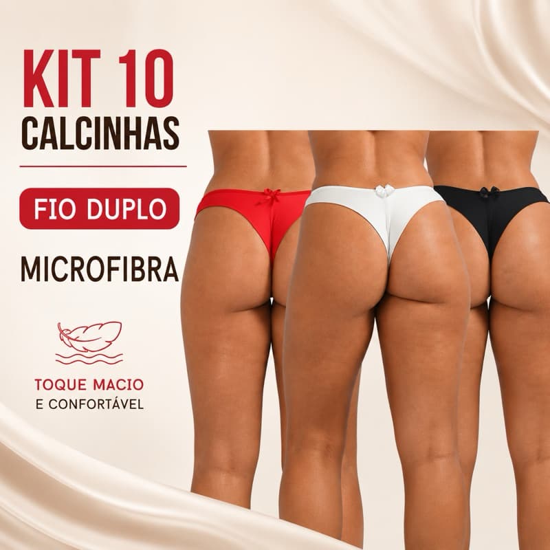 Kit 5 Calcinhas Fio Dental Duplo Sensual Confortável Empina Bumbum Adulto Feminina Microfibra
