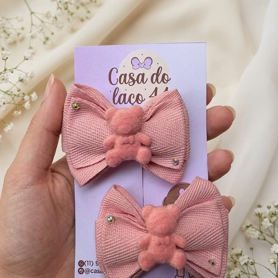 Laços de Cabelo Infantil Rosa Luxo Tecido Festa Rosa