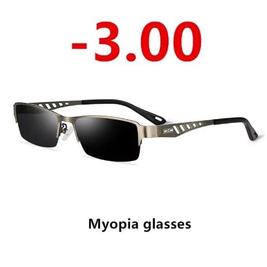 Óculos de Sol Masculinos com Armação em Liga de Titânio, Proteção contra Luz Azul para -3.00 Miopia. Estilo Mode