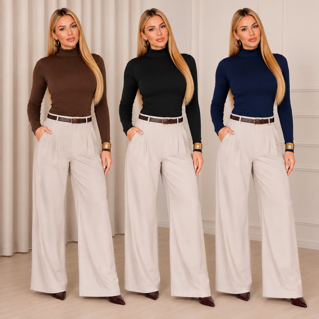 Kit 3 Blusas Térmicas Femininas Peluciadas Segunda Pele Gola Alta Cacharrel Inverno Canelado