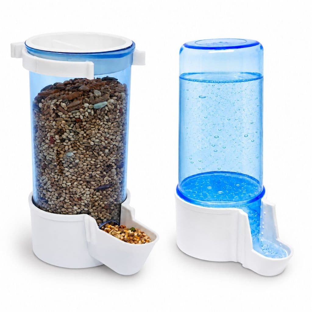 Kit Comedouro automático de sementes 220ml + Bebedouro 200ml Para Aves e Calopsitas