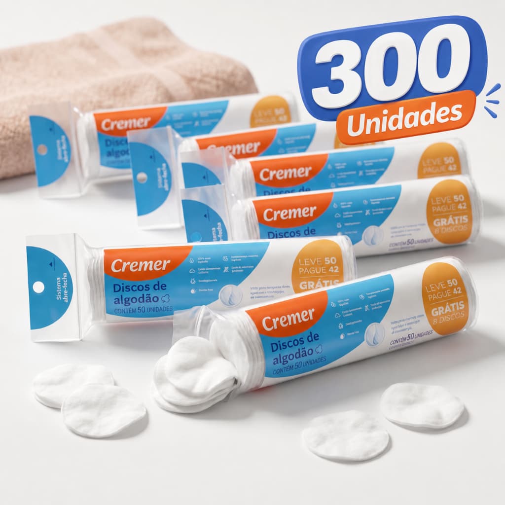 Kit 6x Algodão 50un Disco Skin Care Sem Perfume Limpeza Macio, Crianças Adulto, Cuidado, Pele, Higiênico