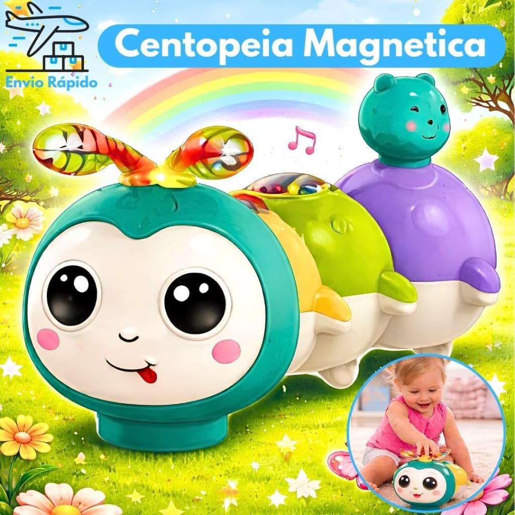Brinquedo Lagartinha Infantil com Luz, Som, Ímã e Movimento | Educativo e Interativo para Bebês Criança