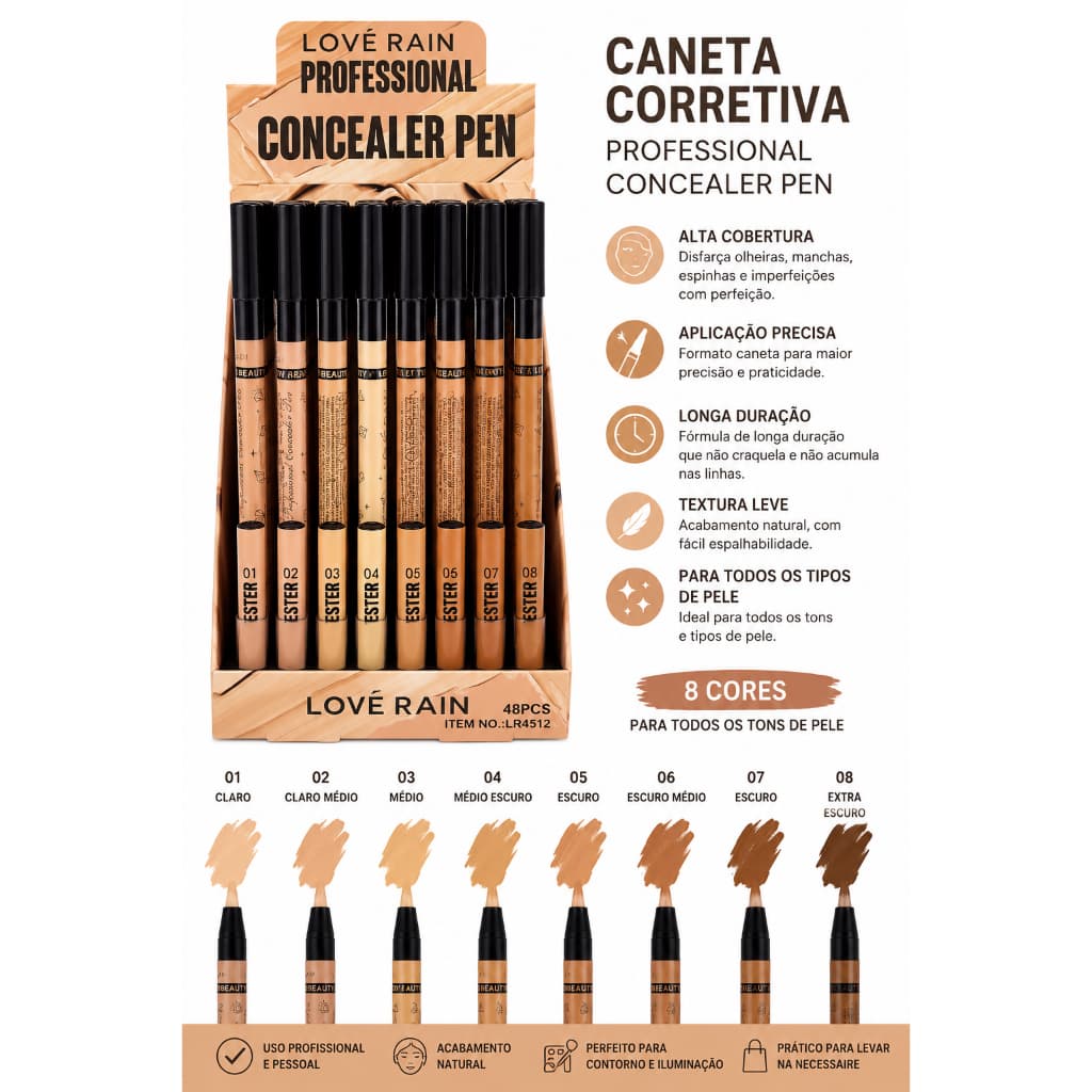 Corretivo em Lápis 2 em 1 Love Rain Concealer Pen | Alta Cobertura | Com Esfumador