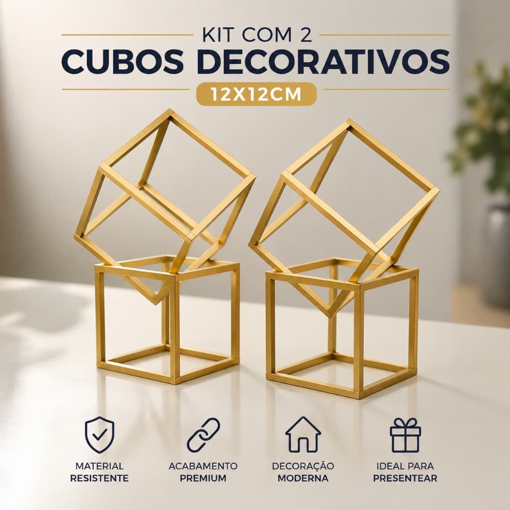 Kit com 2 Cubos Decorativos de Alto Design – Estilo Geométrico Luxo