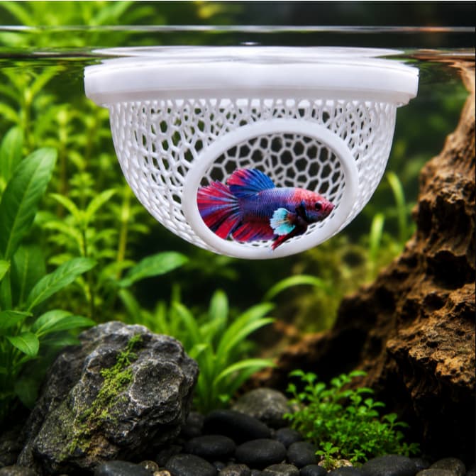 Esconderijo Flutuante para Peixes Betta Unidade Toca Descanso Para Aquário Decorativo e Alimentação
