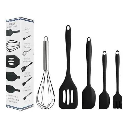 Kit with 5 Silicone Kitchen Utensils – Spoon Spatula, Small Spatula, Brush, Durable