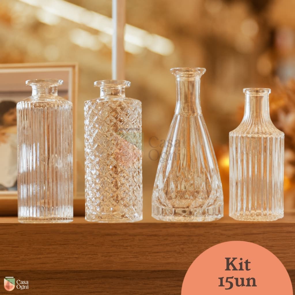 Kit 15 Mini Vasos de Vidro Decoração Sala Flores Vasinho Lembrancinha Centro de Mesa Casamento Festa