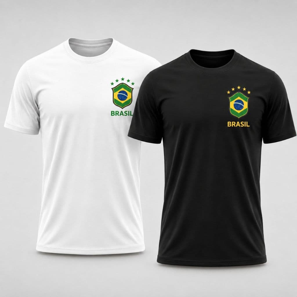 Camiseta bandeira Brasil kit 2 blusas Dry Fit branca preta país pátria patriota masculina militar Anti Odor Respirável