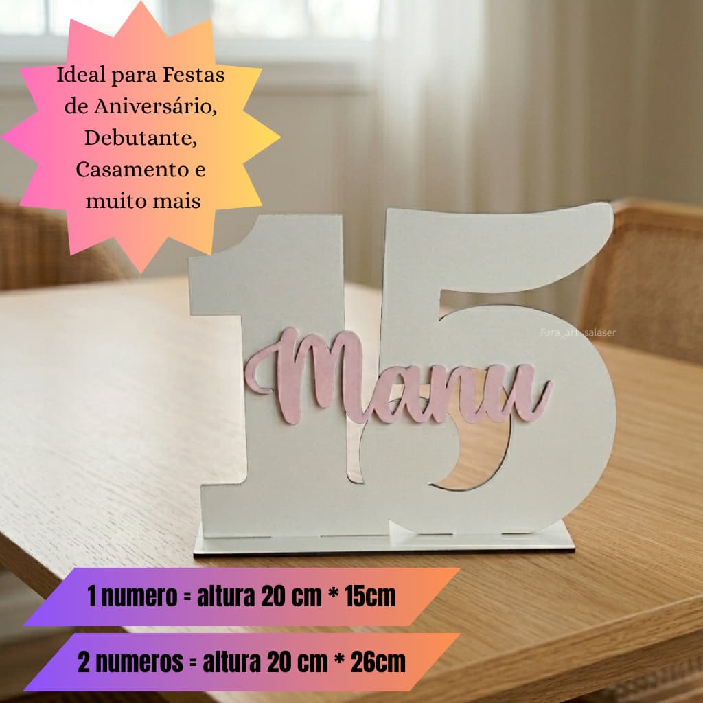 Número com nome para aniversarios, bodas e festas de 15 anos