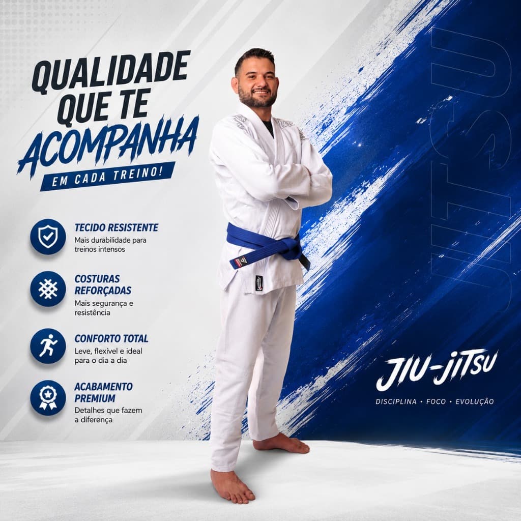 kimono de Jiu Jitsu Branco Trançado Grosso de Competição Dobok Bordado Envio Imediato
