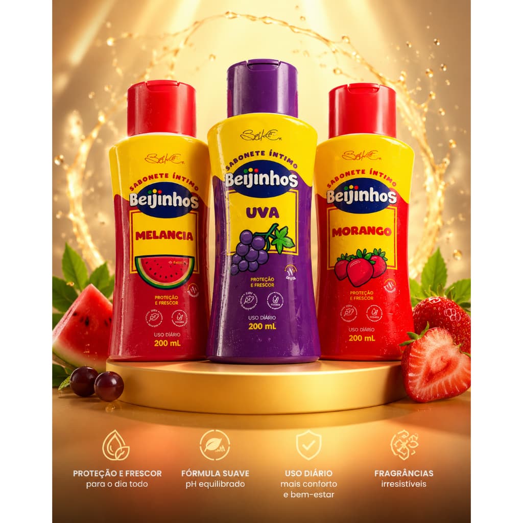 Kit 12 Sabonete Íntimo Feminino Beijinhos Belkit 200ml Atacado Frescor Diário