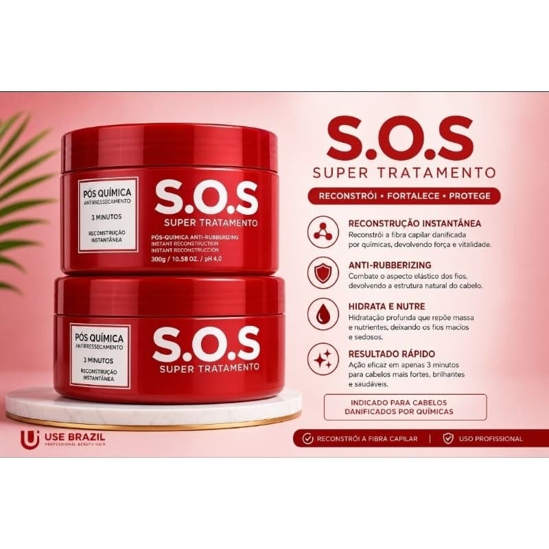 S.O.S SUPER TRATAMENTO PÓS QUÍMICA 3 MINUTOS RECONSTRUÇÃO INSTANTÂNEA. TRATAMENTO CAPILAR PARA CABELO