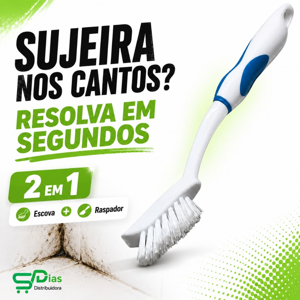 Escova Canto Rejunte 2em1 Limpeza Difícil Cabo Longo Raspador Multiuso