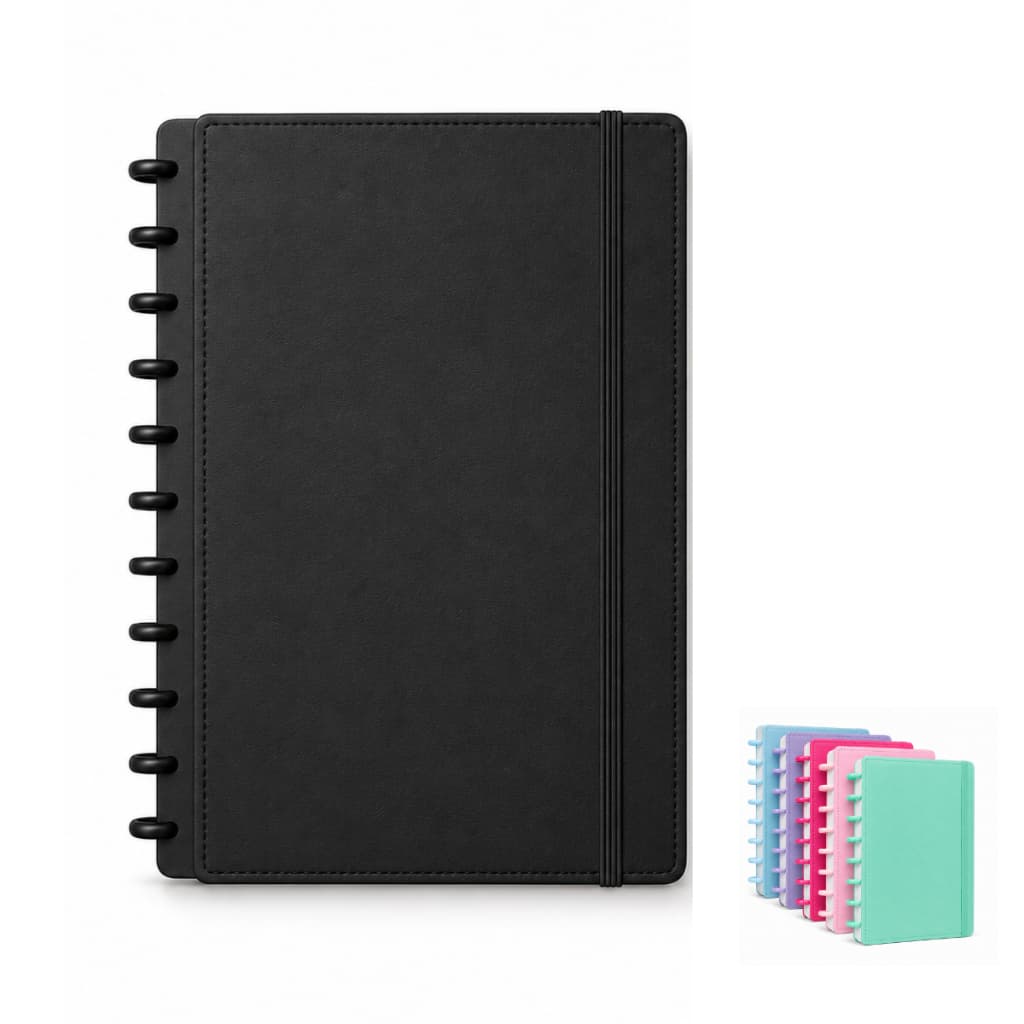 Caderno Inteligente A4 80 Folhas Pautadas 80g Capa Rígida Sistema de Discos Refil Removível, Diversas Cores